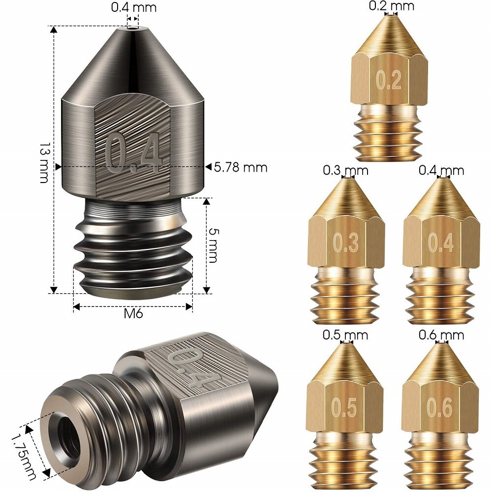 SIMAX3D® 15/34/48PCS 0.2-0.6mm MK8 Extruder Nozzle Hardened Steel Brass Nozzles for 3D Printer